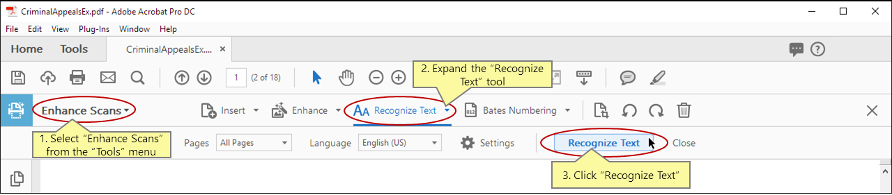 Run optical character recognition in the Adobe Acrobat